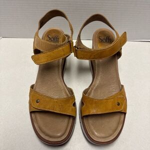 Söfft Sandals Women's Strappy Yellow Leather Ankle Strap Wedge 10M